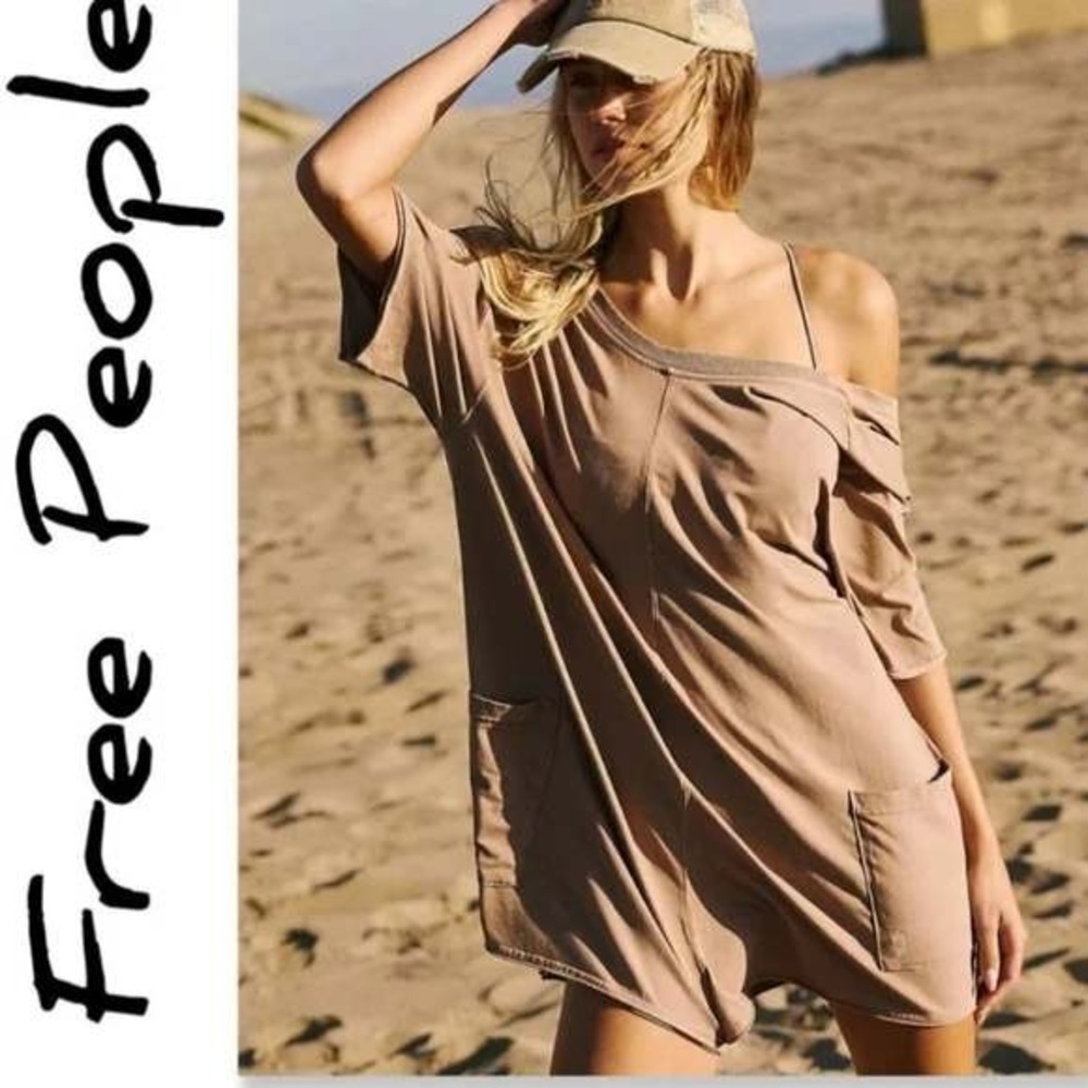 Free People Movement Hot Shot Tee Romper in Mocha Latte Size Small NWT